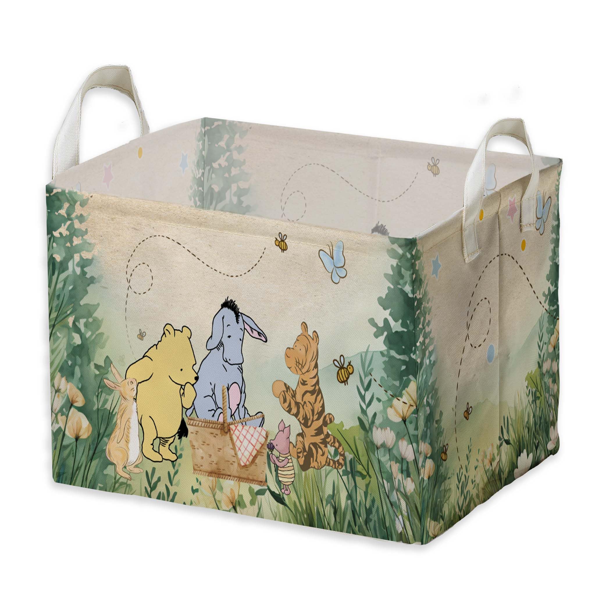 ZsaTuiy Winnie Nursery Decor, the Pooh Baby Stuff, Winnie Storage Nursery Basket, Large squarecanvas Laundry Hamper With A Water