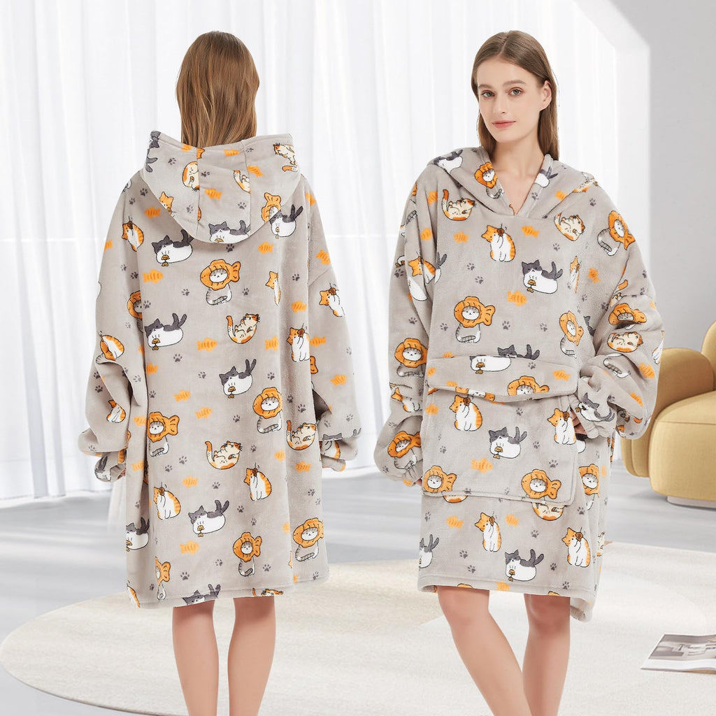 Fiosnow Cat Blanket Hoodies For Women And Men Adult Oversize Wearable Blanket Hoodies For Soft And Warm