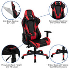 Flash Furniture X20 Fully Reclining Leathersoft Racing Style Gaming Chair With And Lumbar Pillows, Ergonomic Padded Swivel Computer Chair, Red/Black