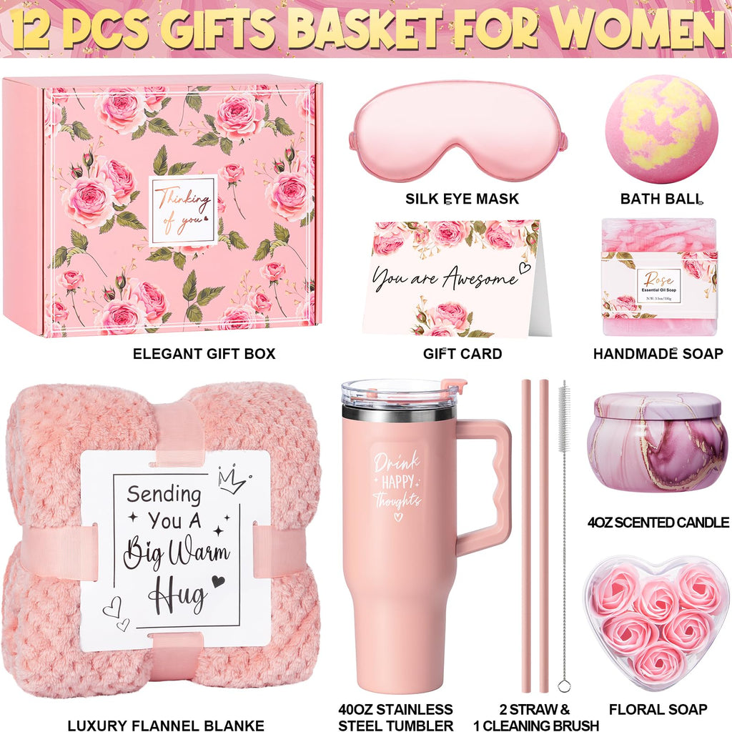 Birthday Gifts For Women Self Care Gifts Get Well Soon Gifts Package Rose Relaxing Spa Gift Anniversary Gift Basket Kit With Fla