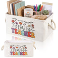 Marsui Teacher Basket Teacher Appreciation Gifts Book Storage Basket Large Foldable Linen Reading Accessories Back to School Tea