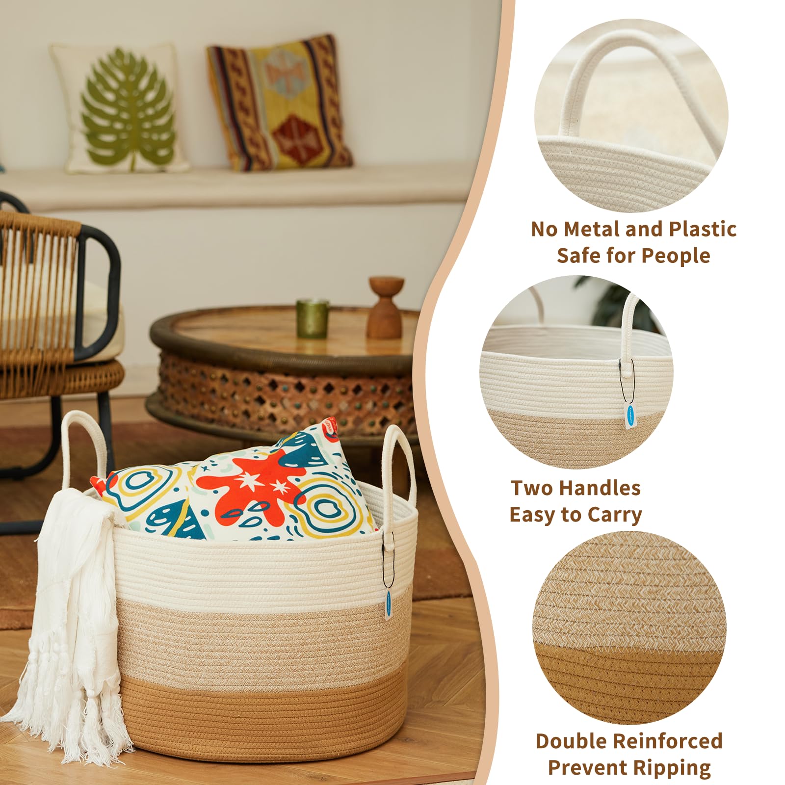 Casaphoria Blanket Basket, Storage Basket, Laundry Basket, 20   *20   *13   , Blanket Basket, Cotton Rope Basket, Laundry Hamper