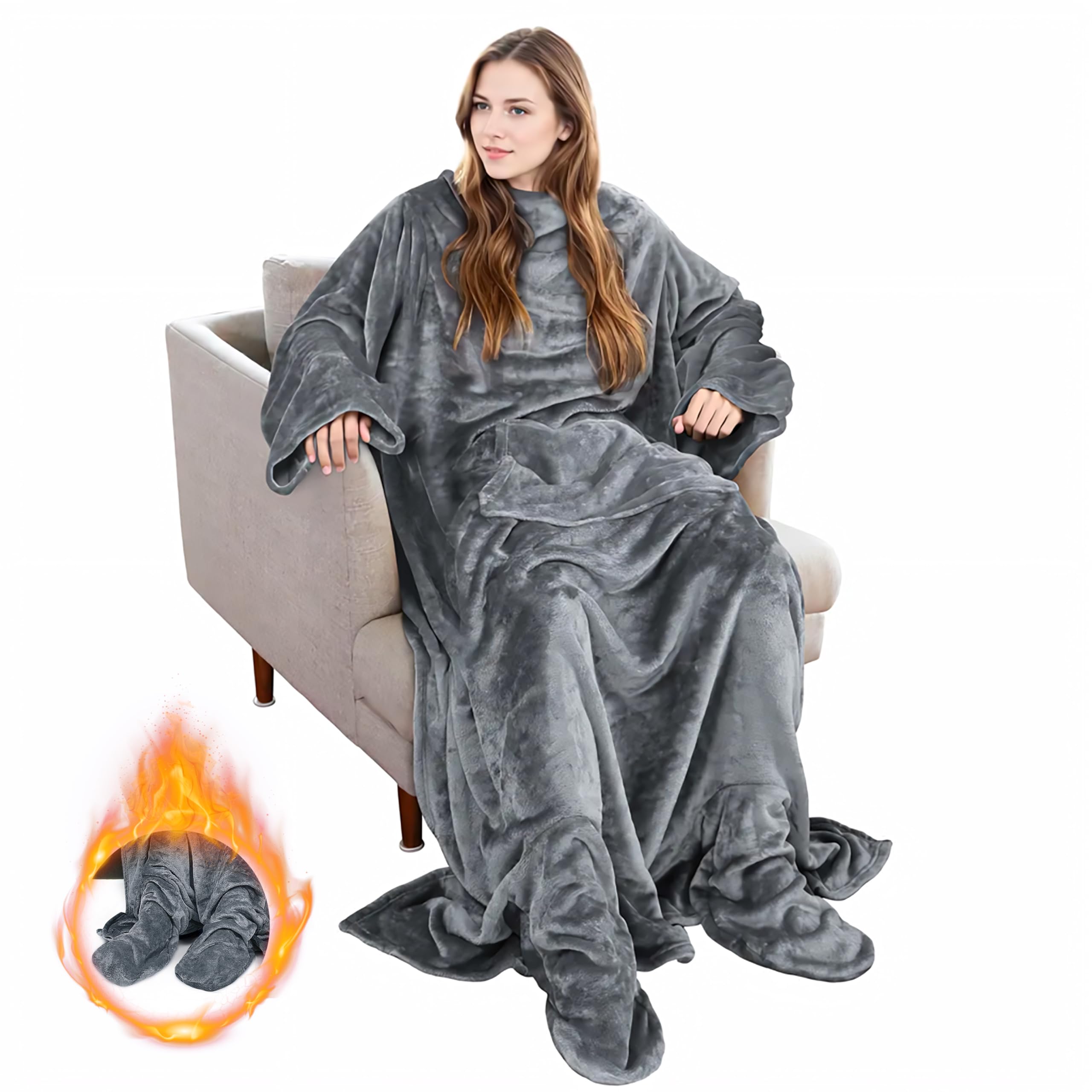 Solaris Wearable Blanket With Sleeves And Foot Pocket For Women Men, Super Snuggy Soft Cozy Fleece Tv Body Throw Blanket For Lou