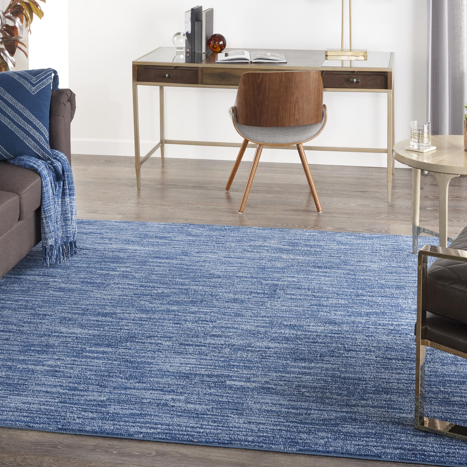 Nourison Essentials Indoor/Outdoor Navy Blue 7' X Square Area-Rug,Easy-Cleaning, Non Shedding, Bed Room, Living Room, Dining Room, Backyard, Deck, Patio (7 Square)