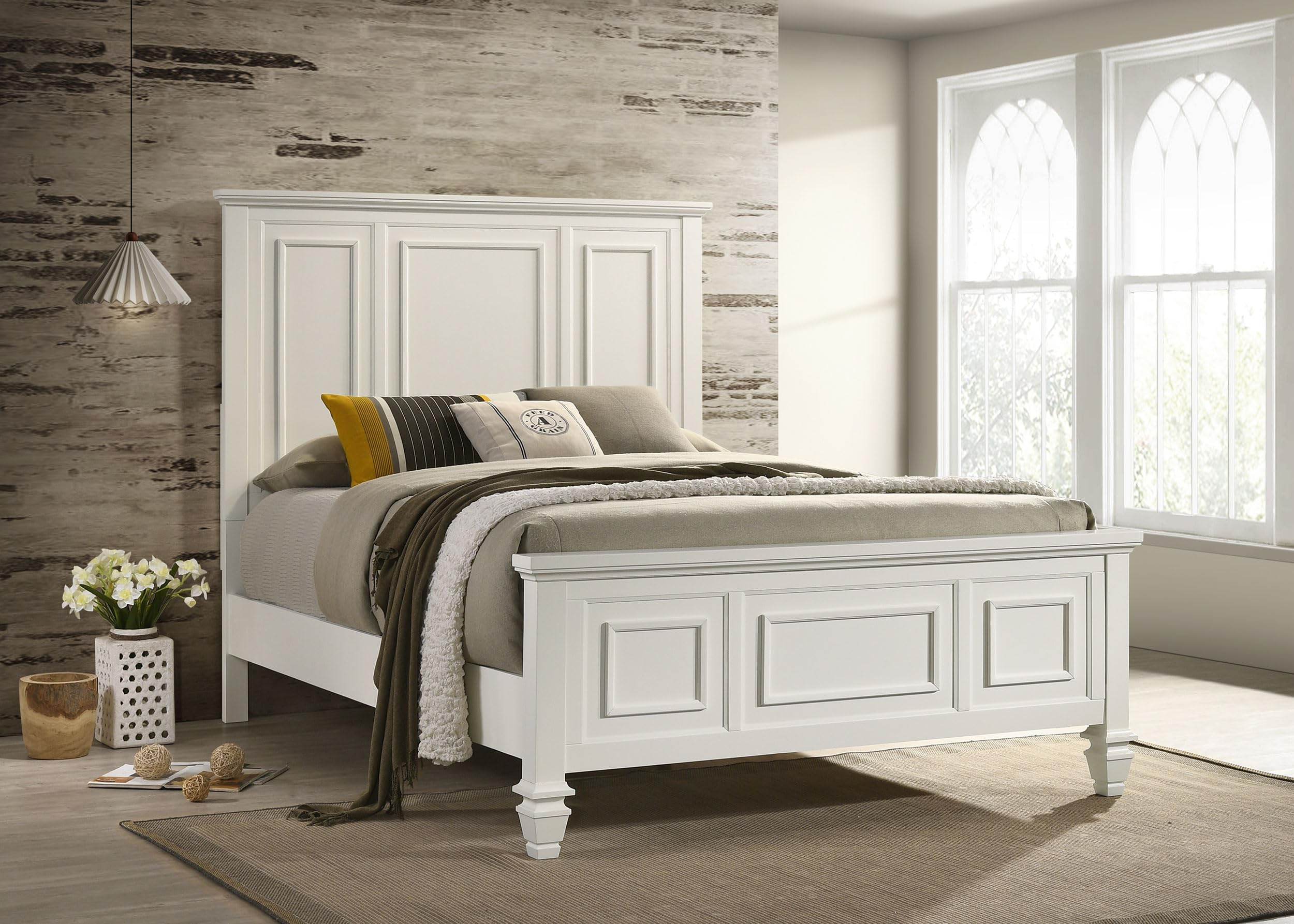 Coaster Home Furnishings Sandy Beach Coastal Wood Queen Size Panel Bed Frame 63-inch Headboard Cream White 201301Q