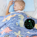 Wajade Glow In The Dark Dinosaur Blanket For Boys, Blue Dinosaur Wild Park Jungle Soft Plush Fleece Throw Blanket For Birthday G