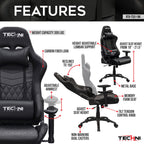 Techni Sport Gaming Chair with 150° Recline, Height Adjustable Lumbar Support, Memory Foam Seat, Adjustable Armrests, Carbon Fiber Look, and 300 Lb Weight Capacity – Ergonomic Gaming Chair