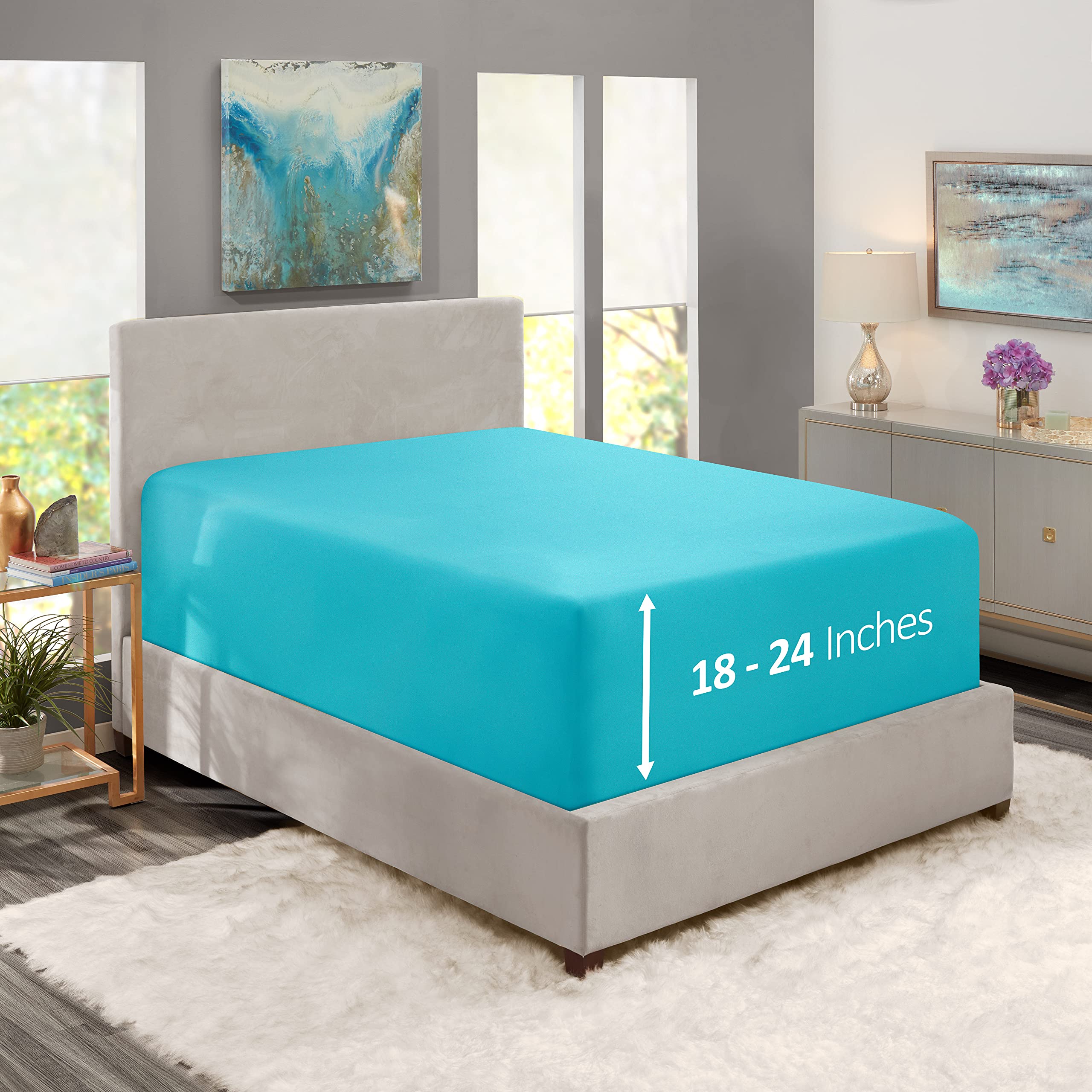 Nestl Beach Blue Twin Xl Fitted Sheet Only, Extra Deep Pocket Fitted Bed Sheet, 1800 Microfiber Xl Twin Fitted Sheet, Ultra Soft Fitted Sheet Twin Xl Fits Up To 24 Inch Mattress