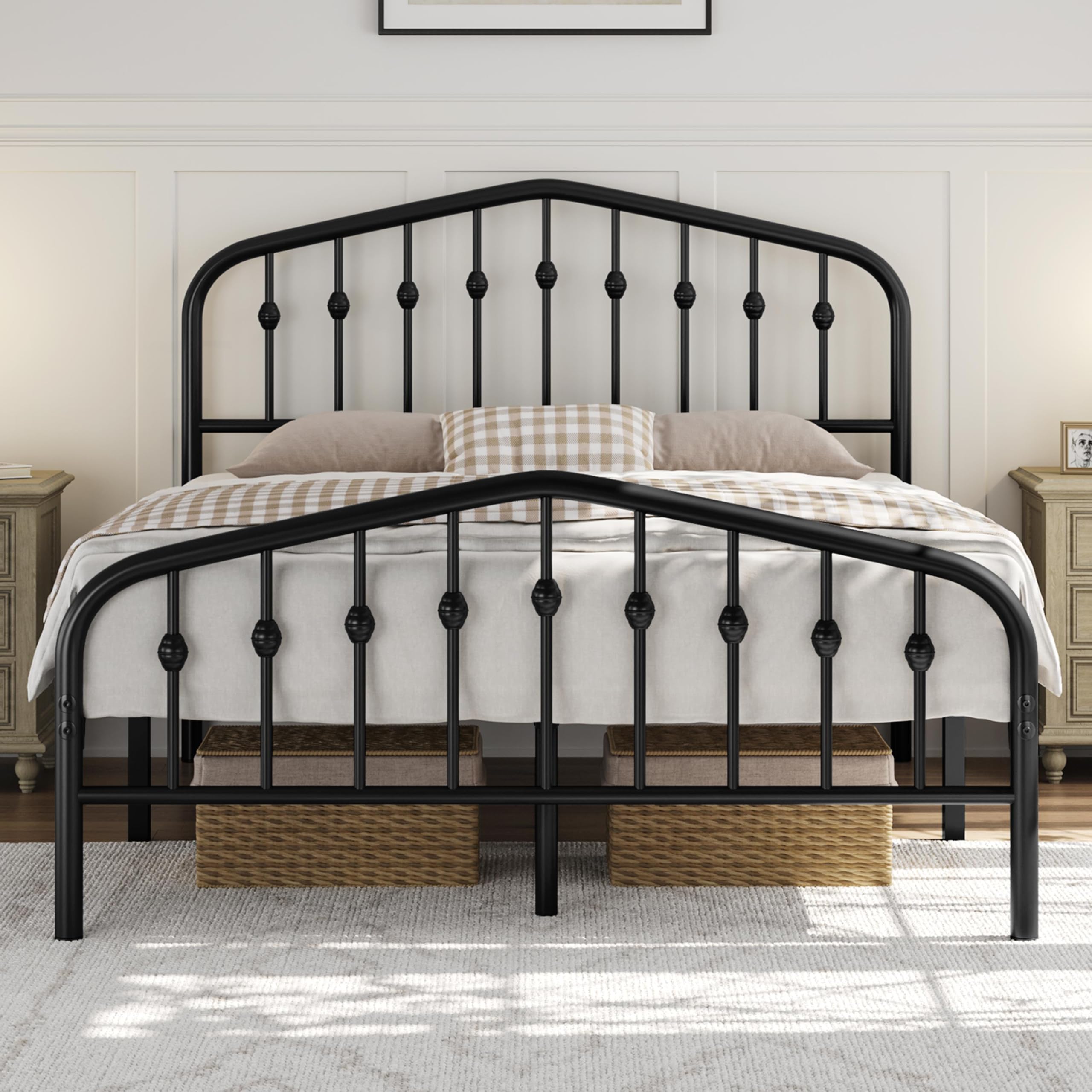 Yaheetech Full Bed Frames Metal Platform Bed With Victorian Style Wrought Iron Headboard And Footboard/Easy Assembly/No Box Spring Needed/Antique Gold Full Bed