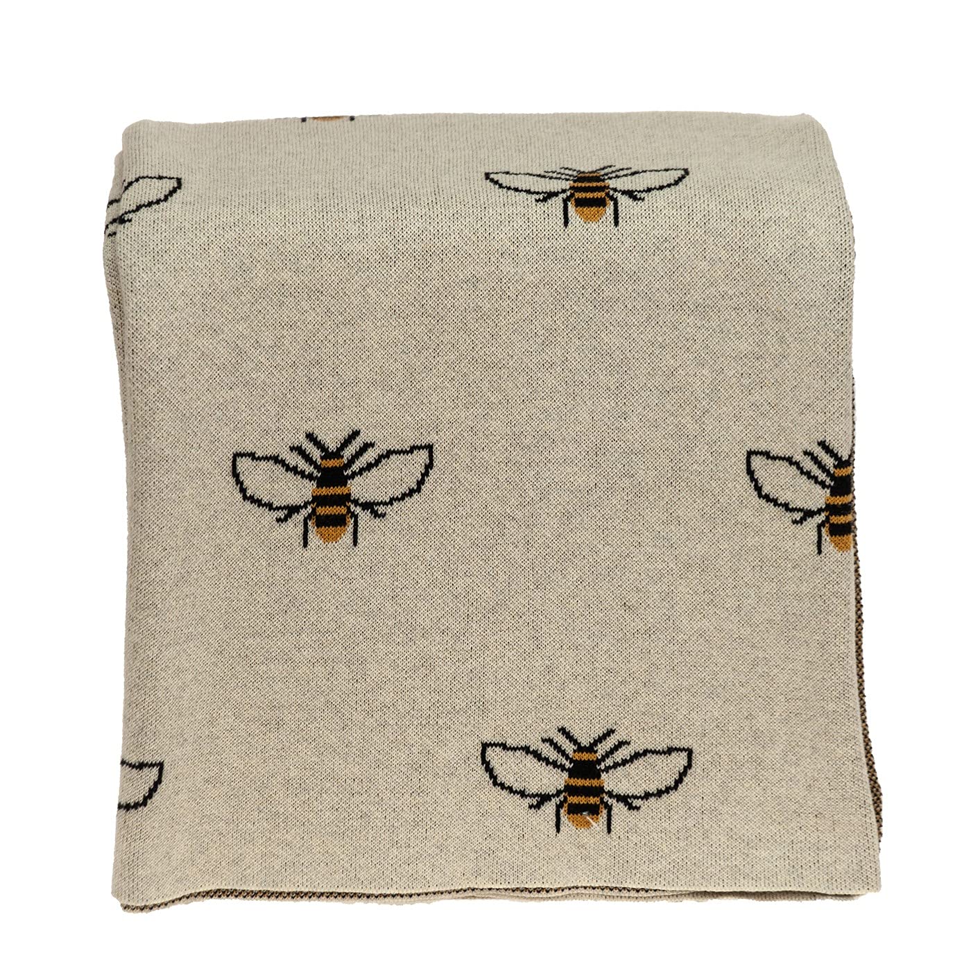 HomeRoots 100% Cotton Ivory Bumble Bee Knitted Throw Blanket