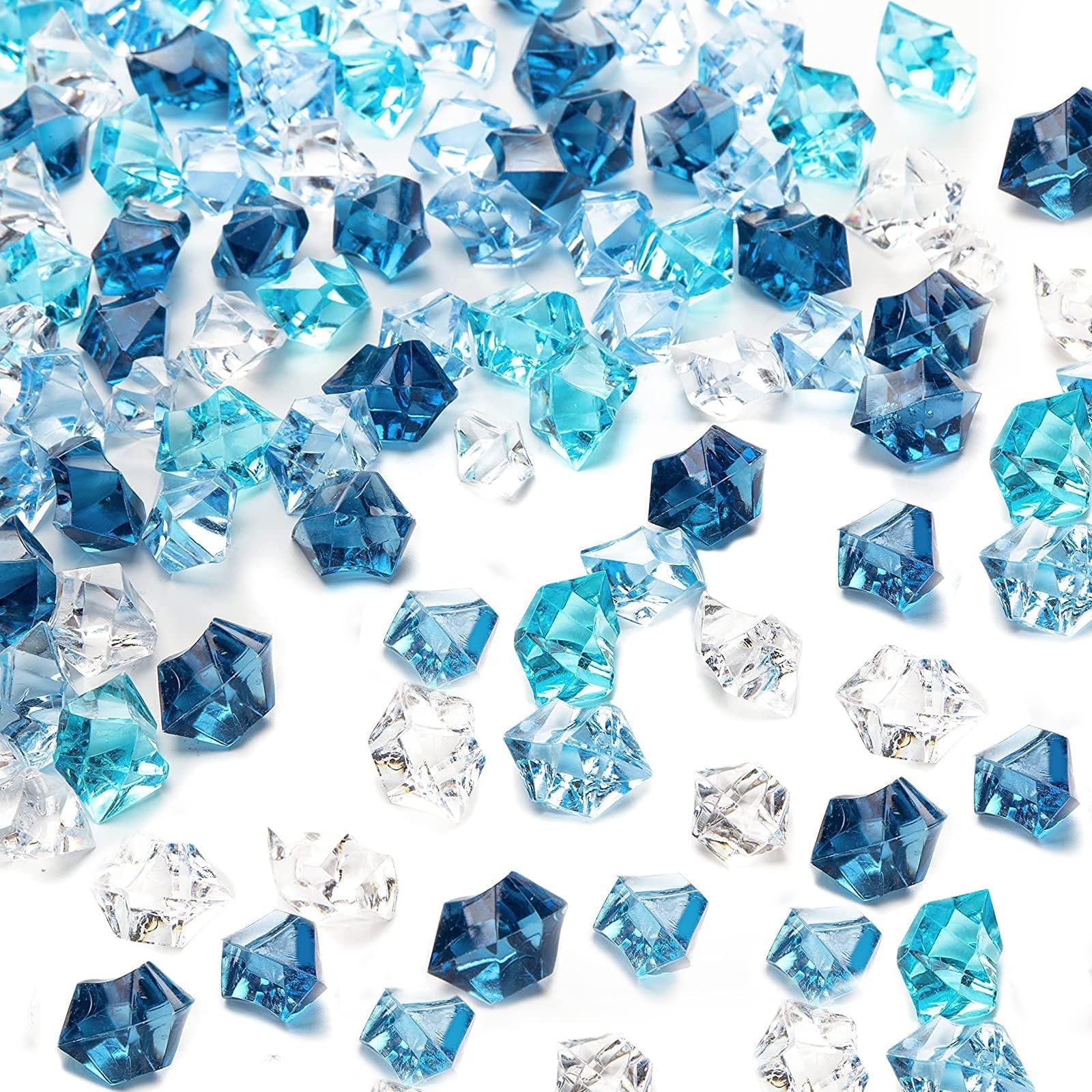 DomeStar 550PCS Mixed Blue Vase Fillers, Acrylic Fake Crushed Ice Rocks Fish Tank Vase Centerpiece Party Table Scatter Props Dis