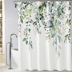BIVINAR Green Eucalyptus Leaves Shower Curtain, Watercolor Plant Floral Bathroom Shower Curtain, Fabric Waterproof Botanical Sho
