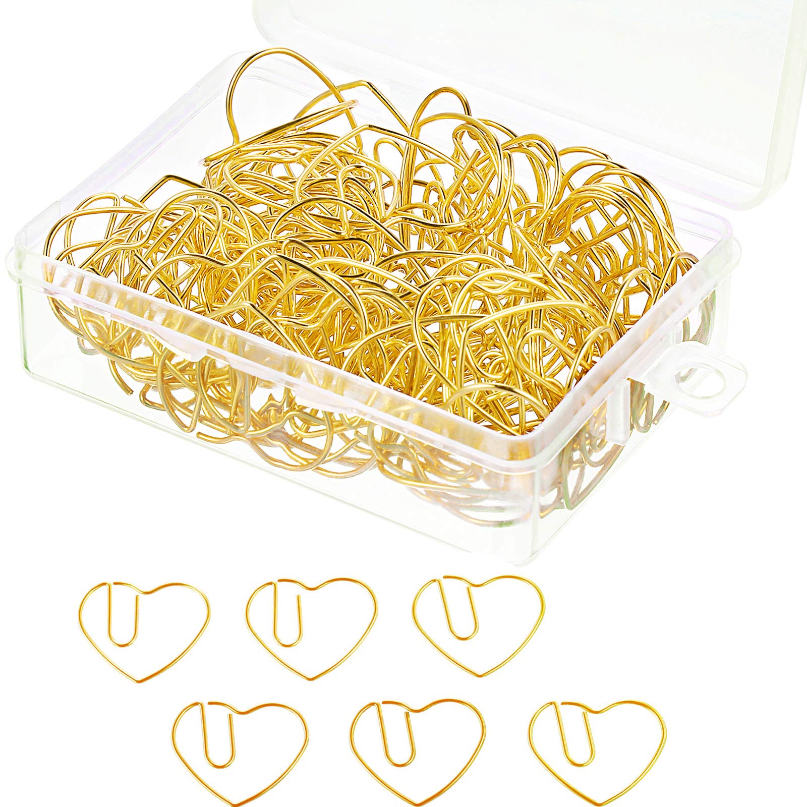 100 Pieces 3 Cm Love Heart Shaped Small Paper Clips Bookmark Clips For Wedding Marriage Office School Home(Gold)