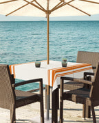 Queenker Fall Outdoor Tablecloth With Umbrella Hole, Farmhouse Orange Stripe Square Tables Zippered Table Cloth Waterproof Table