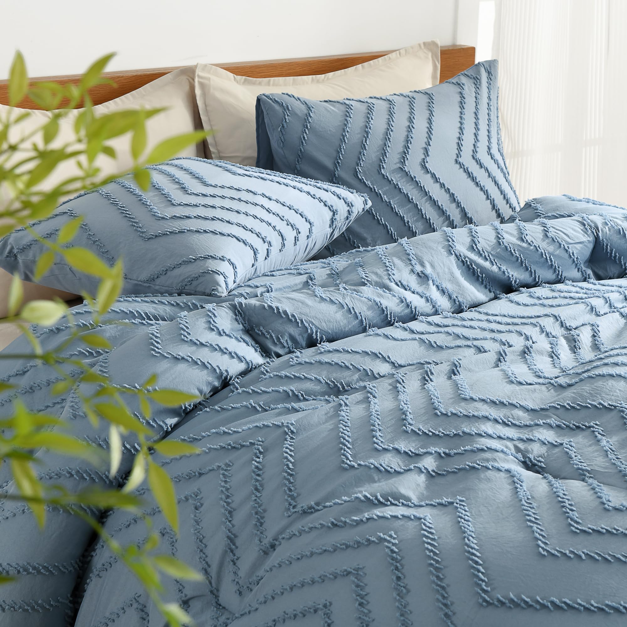 Litanika King Comforter Set Grayish Blue, 3 Pieces Lightweight Tufted Solid Bedding Sets, Down Alternative Comforter Fluffy Bed