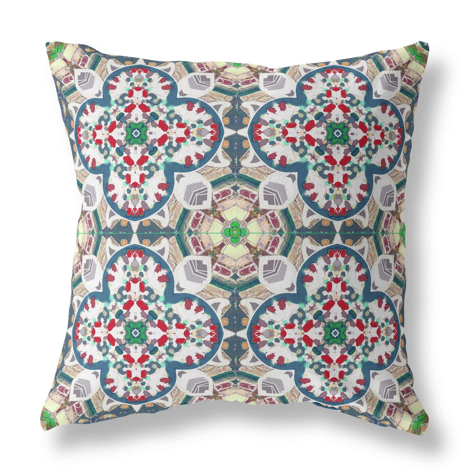 HomeRoots Green Red White Green White Cloverleaf Boho Suede Throw Pillow