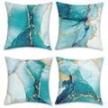 Bonhause Turquoise Marble Throw Pillow Covers 18X18 Inch Set Of 4 Two-Sided Teal Gold Abstract Art Modern Decorative Pillows Cas