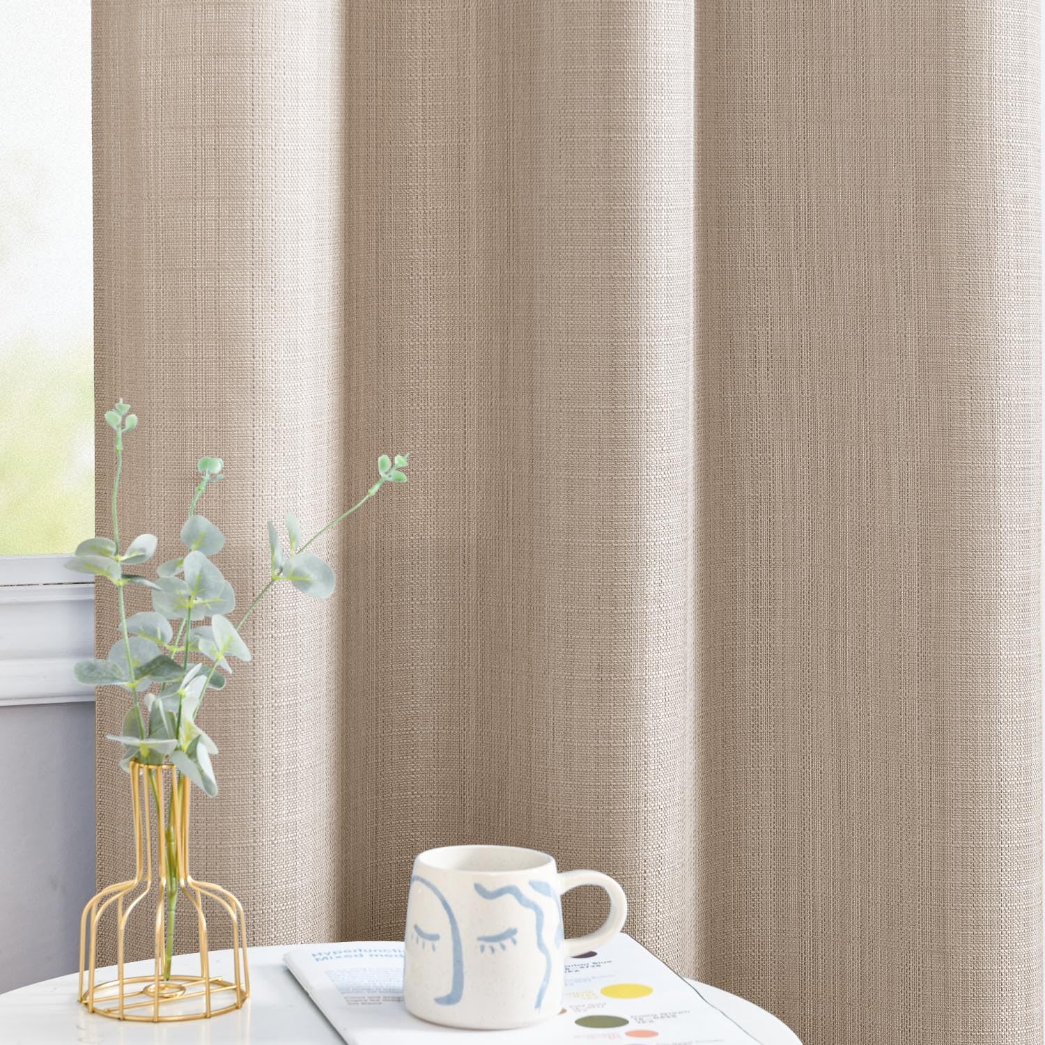 Jinchan Curtains For Living Room Linen Textured Curtains 90 Inches Long Farmhouse Country Curtains Casual Weave Back Tab Drapes