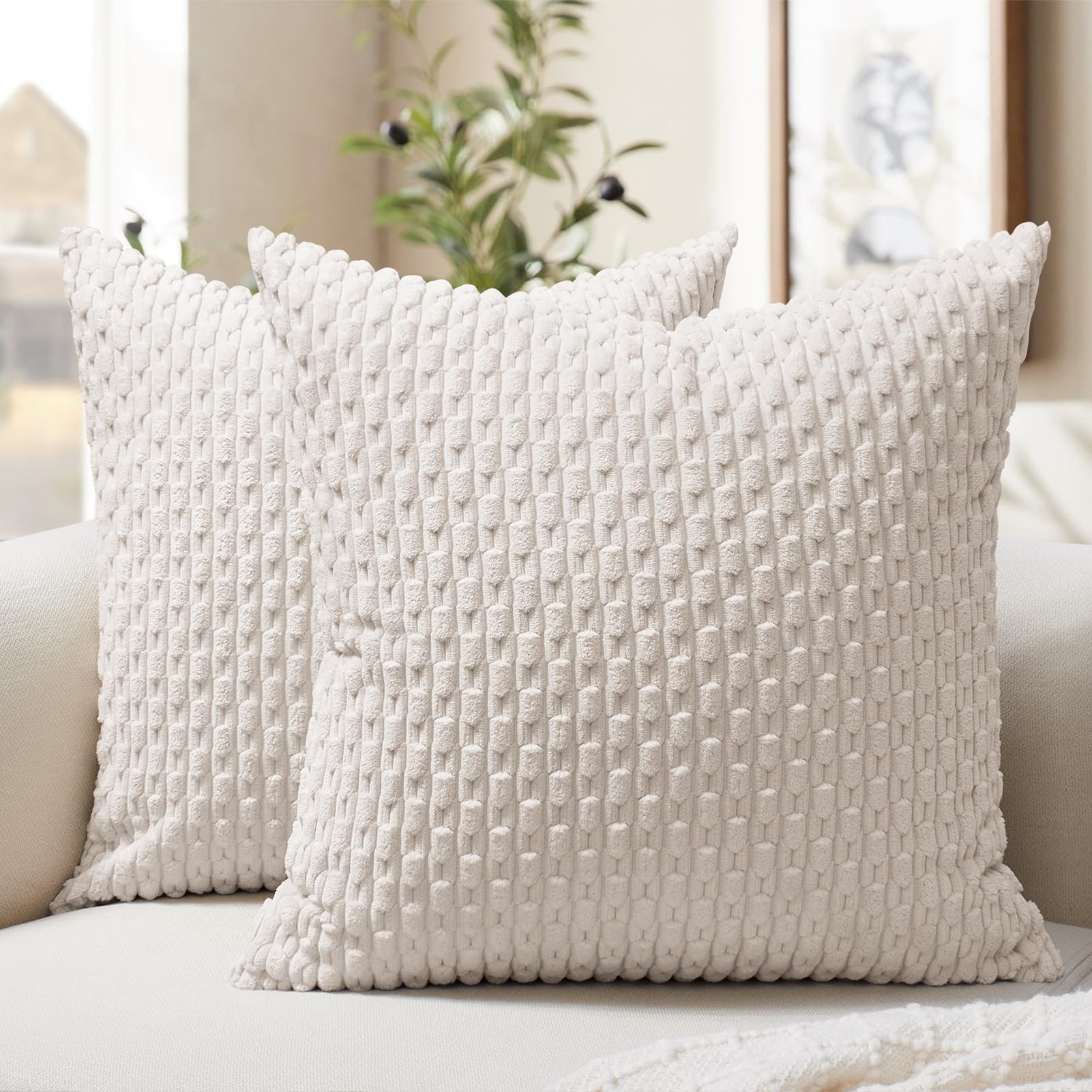 Softalker Throw Pillow Covers 16X16 Inch Set Of 2, Super Soft Corduroy Pillow Covers Decorative Boho Striped Pillowcases For Cou