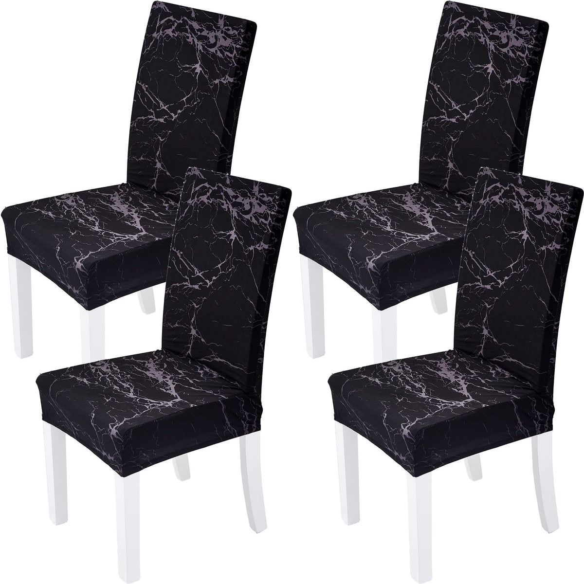 Yiaizhuo Chair Covers For Dining Room Set Of 4 Pack Black Marble Slipcovers High Back Chairs Cover Stretch Slipcover