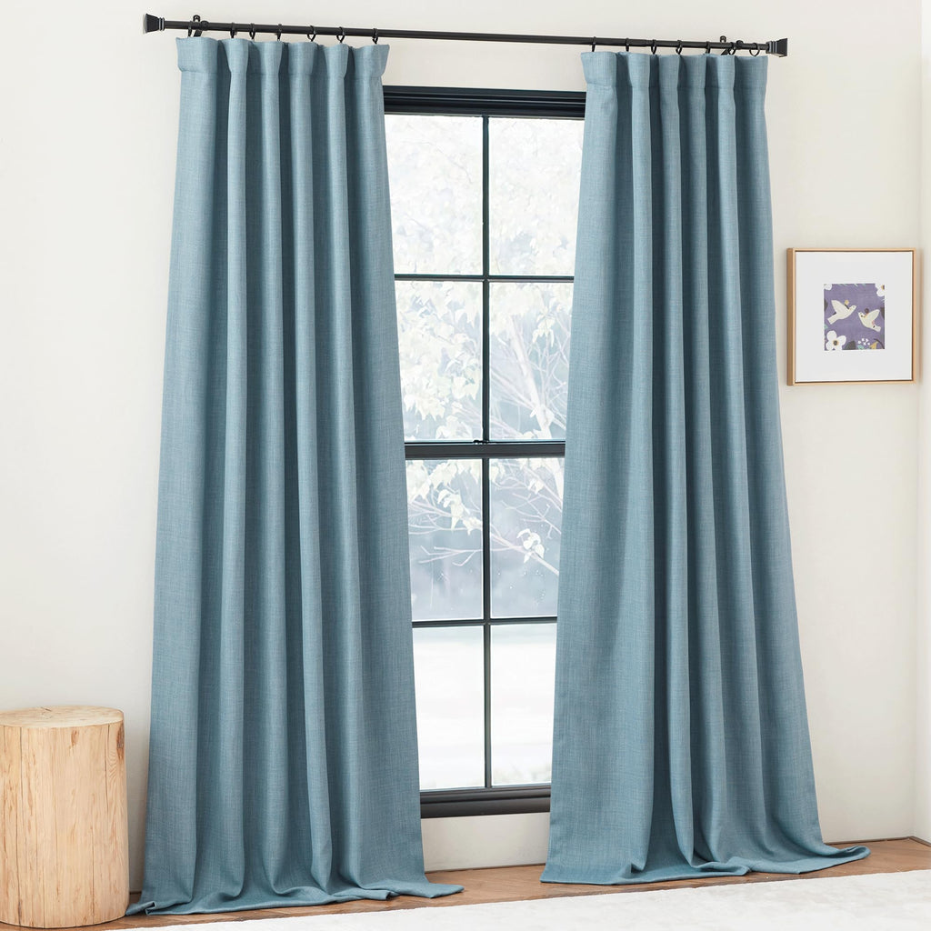 NICETOWN Faux Linen Mist Blue Curtains for Living Room, Pinch Pleated Curtains Room Darkening Window Treatments Thermal Drapes L