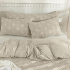 Jellymoni 2 Pack Cream Grey Pillowcases King Size, Soft Microfiber Geometric Tufted Pillow Covers With Envelope Closure (Pillows