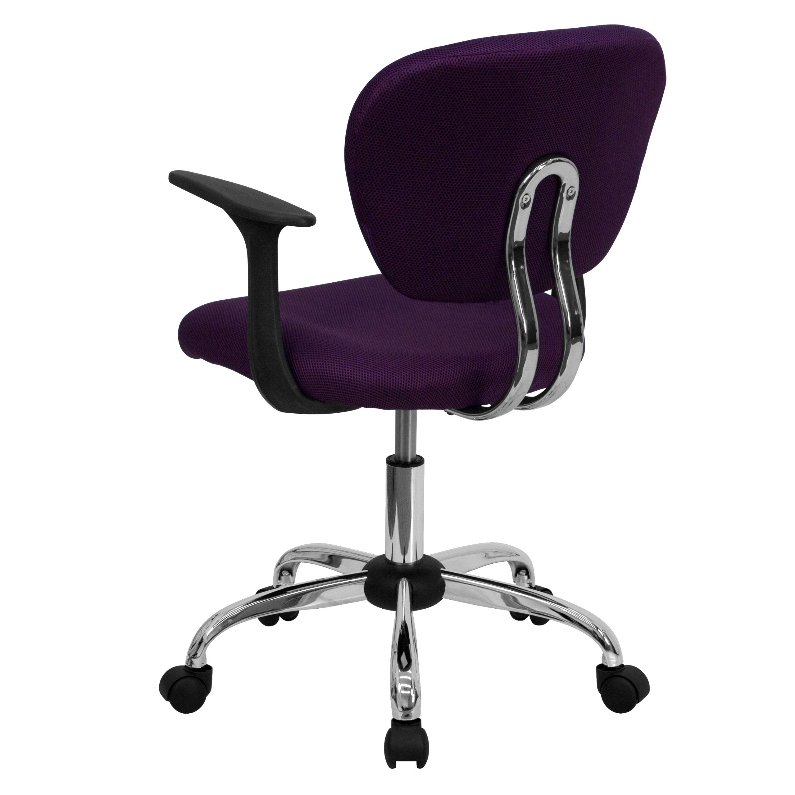 Flash Furniture Beverly Mid-Back Purple Mesh Padded Swivel Task Office Chair with Chrome Base and Arms