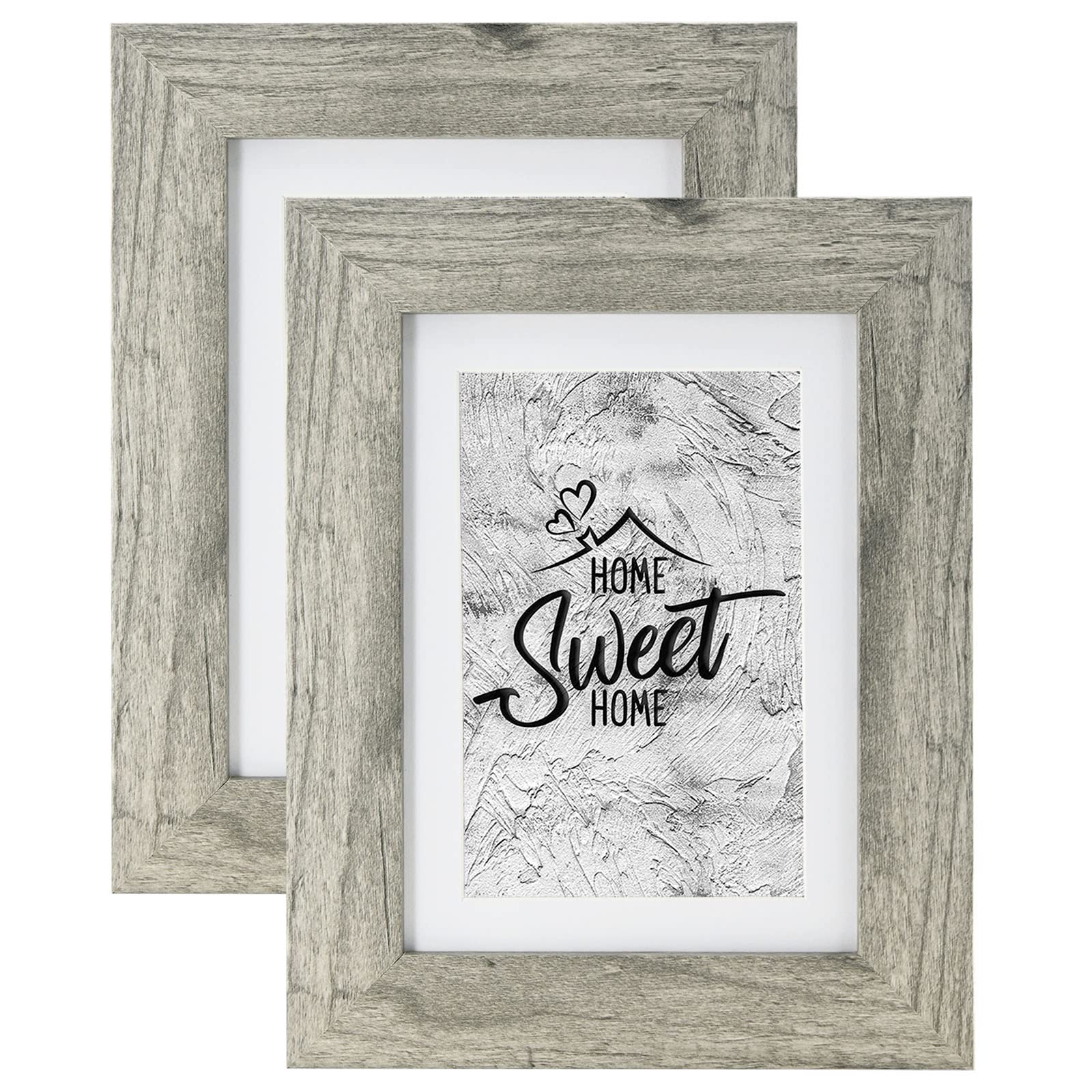 Califortree Grey 5x7 Picture Frame - Display Photos 4x6 with Mat or 5x7 Without Mat, Wall Mounting or Tabletop Display - Set of 