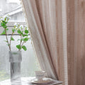 Deeprove Boho Curtains 84 Inches Long For Bedroom, Taupe Cotton Linen White Stripes Embroidery Chic Hollow Geometric, Semi Black