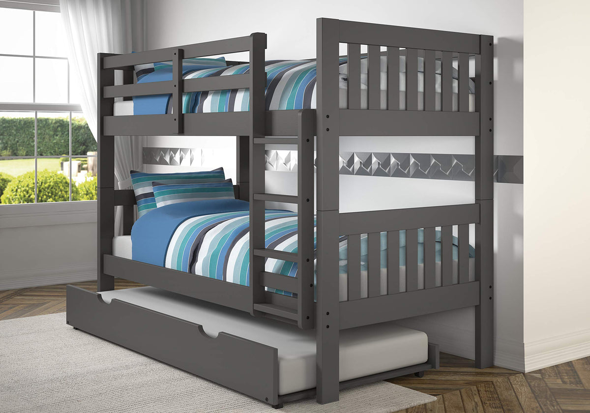 Donco Kids Austin Twin Over Twin Dark Grey Mission Bunk Bed with Twin Trundle, Dark Grey Finish