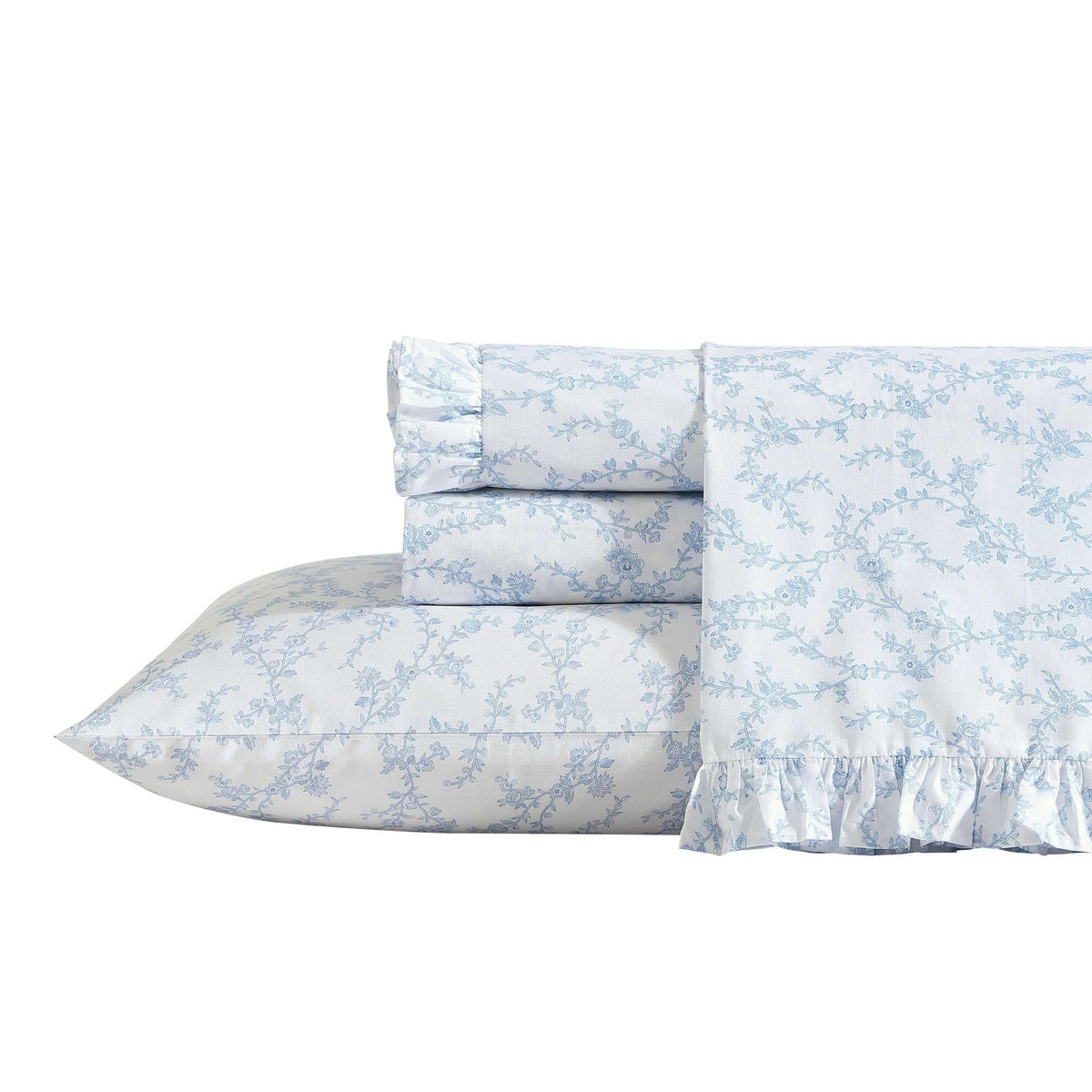 Laura Ashley - King Sheet Set, Breathable Percale Cotton Bedding, 200 Thread Count, Floral Home Decor (Victoria Blue, King)