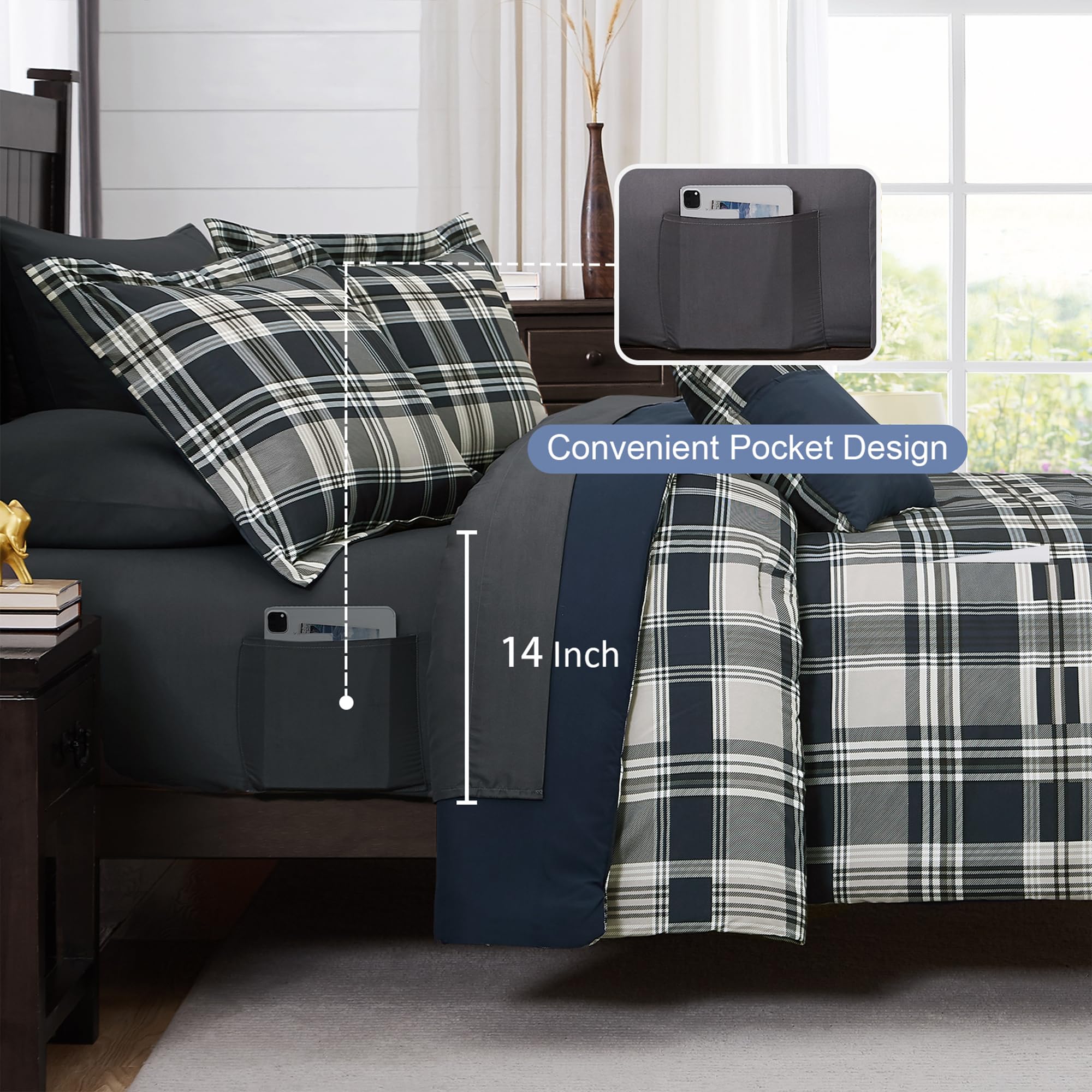 Maireve Navy Blue Twin Xl Comforter Set, Twin Xl Bedding Sets For Boys Girls 5 Pieces For Dorm Farmhouse All Season Lightweight