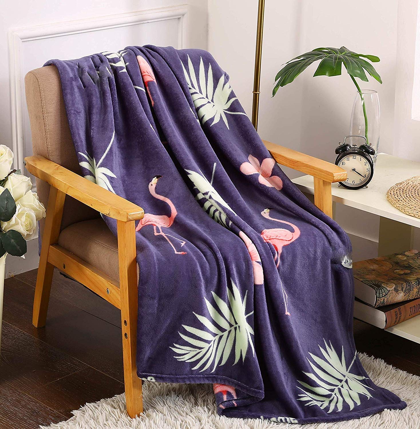 Faith, Hope, Love Home D  Cor Tropical Summer Novelty Velvet Fleece Throw Blanket (50' X 60') - Flamingos
