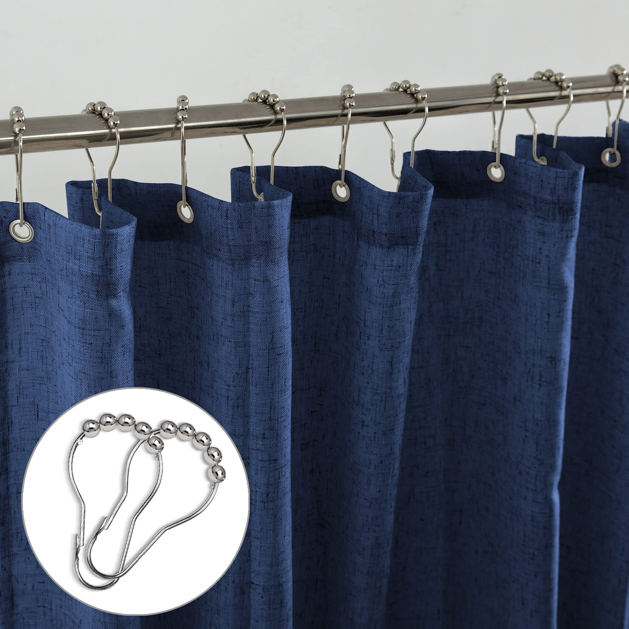 Koufall Navy Blue Fabric Shower Curtain,Small Stall Size 36 X 72 Inch Linen Cotton Textured Waterproof Bathroom Curtains Shower Set