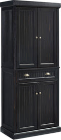 Crosley Furniture Seaside Coastal Pantry Storage Cabinet With Shelves, Kitchen, Dining, Or Laundry Room, Distressed Black