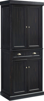 Crosley Furniture Seaside Coastal Pantry Storage Cabinet With Shelves, Kitchen, Dining, Or Laundry Room, Distressed Black
