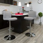 Flash Furniture Contemporary Gray Vinyl Adjustable Height Barstool with Rolled Seat and Chrome Base