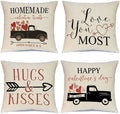 Hlonon Valentines Day Pillow Covers 20 X 20 Inches Set Of 4 - Red Heart Truck Decor And Love Arrow Decor Throw Pillow Covers For