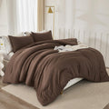 Litanika Brown Comforter Set King Size, 3 Pieces Lightweight Solid Bedding Comforter Set, All Season Fluffy Bed Set (104X90In Co