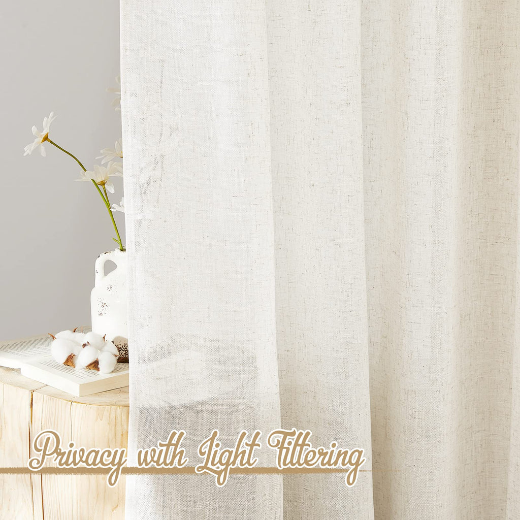Nicetown Linen Curtains 45 Inch Length For Kitchen, Rod Pocket & Back Tab Semi Sheer Flax Linen Window Treatments Privacy With Light Filtering For Bedroom, Natural, W29 X L45, 2 Pieces