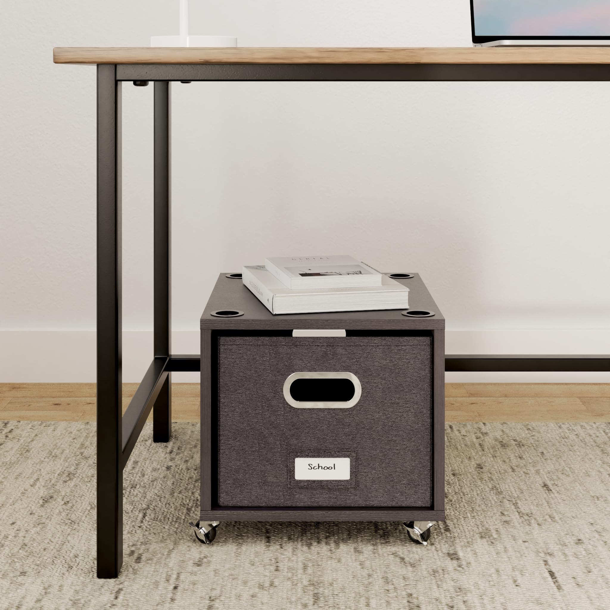 Birdrock Home Rolling File Cabinet – Decorative Storage Shelf W/Removable Bins, Handles, And Wheels – Organize Files, Books, Toys, Under Desk Office Solution, Modern Design - 1 Lateral Drawer, Gray