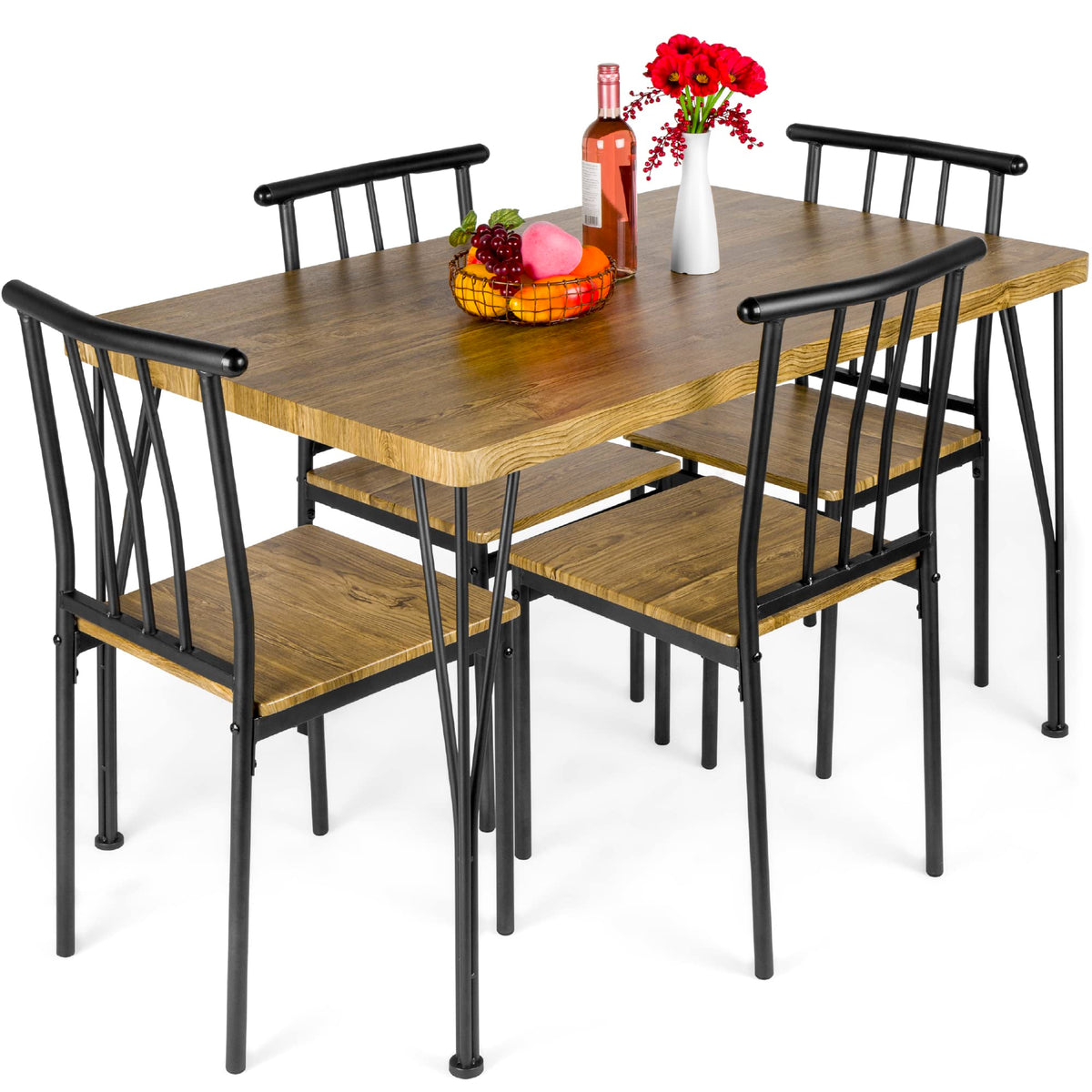 Best Choice Products 5-Piece Metal and Wood Indoor Modern Rectangular Dining Table Furniture Set for Kitchen, Dining Room, Dinet