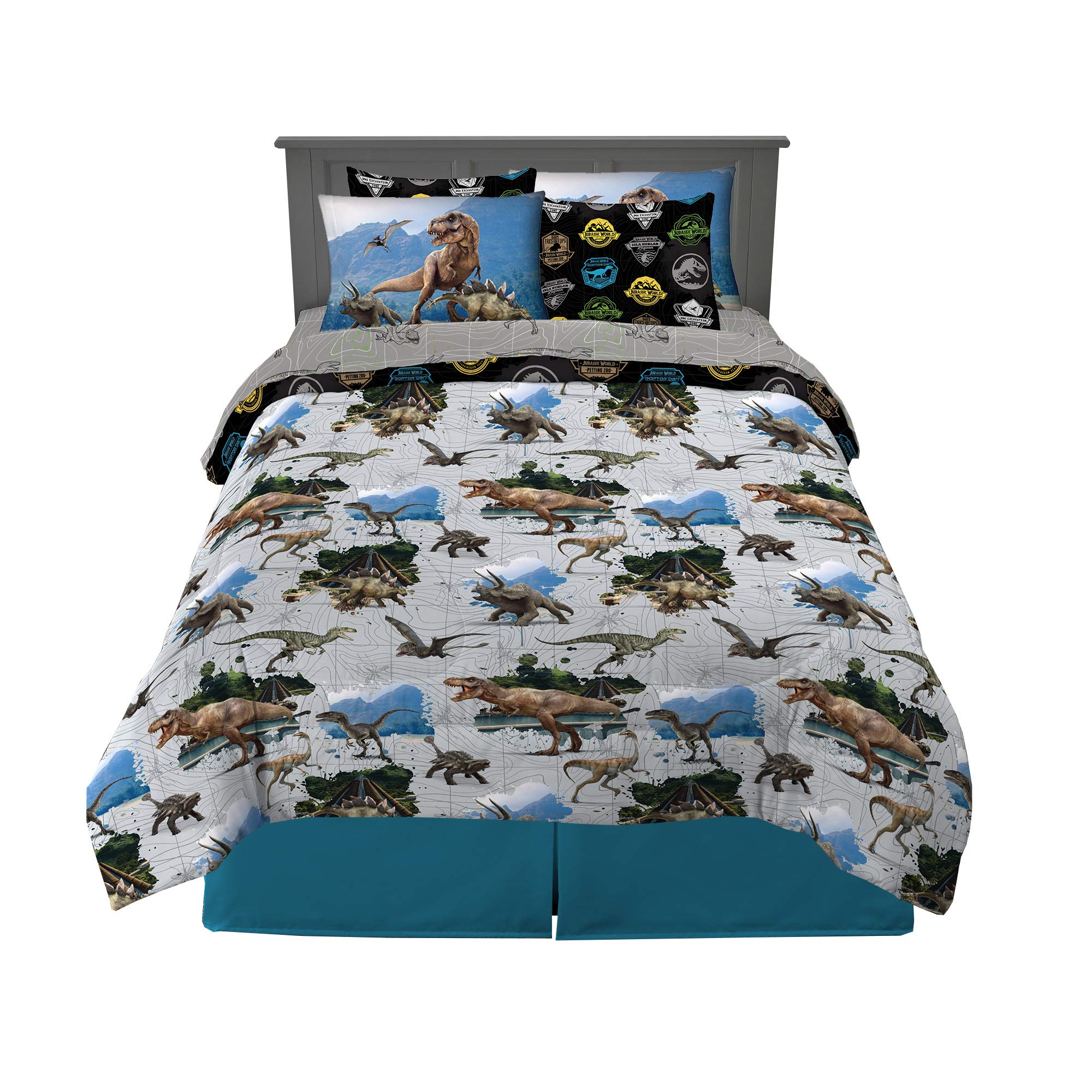 Franco Kids Bedding Super Soft Comforter And Sheet Set With Sham, 7 Piece Full Size, Jurassic World