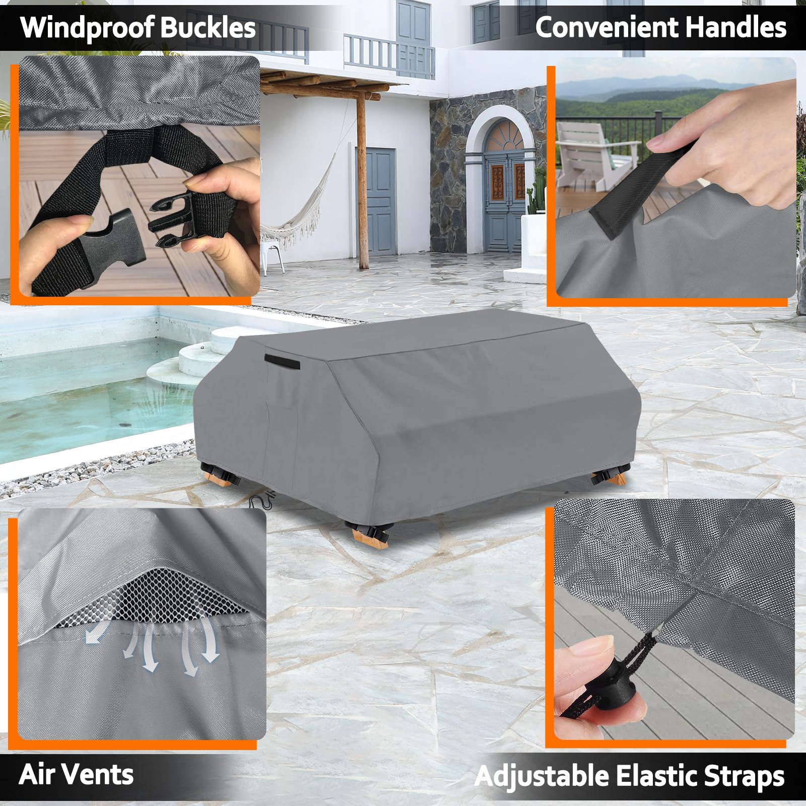 Startwo Waterproof Picnic Table Cover Outdoor Patio Table Bench Covers For 8 Ft Picnic Table Bench Set Windproof 96 Inch,Grey