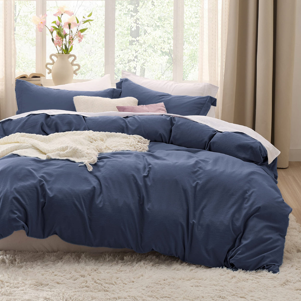 Bedsure Navy California King Duvet Cover - Soft Prewashed Cal King Duvet Cover Set, 3 Pieces, 1 Duvet Cover 104X98 Inches With Z