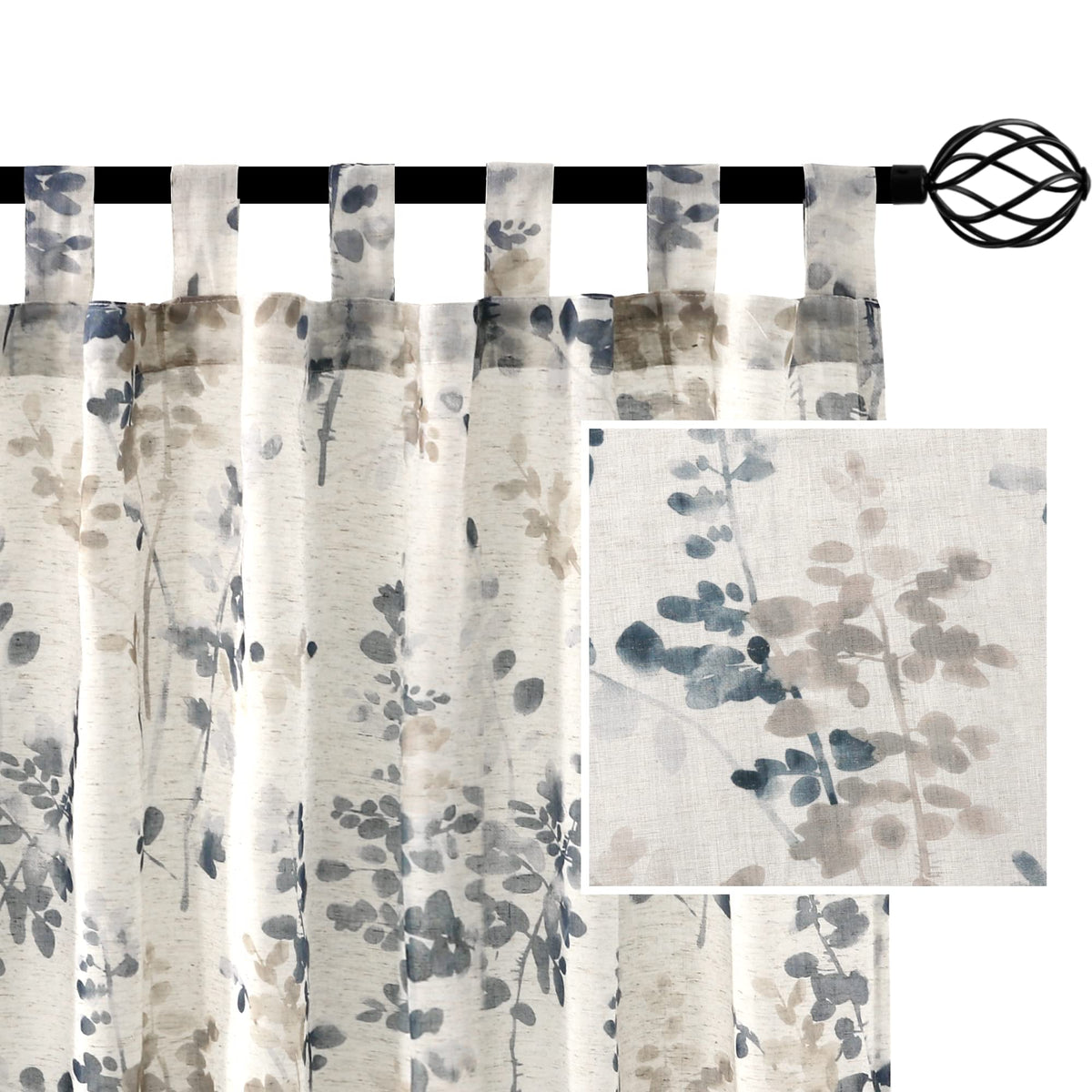 H.Versailtex Linen Sheer Curtains For Living Room Sheer Panels 95 Inches Long Light Filtering Tab Top Window Treatment Drapes Fo