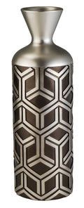 Ok Lighting Azok4276V1 18 Inch Savannah Chestnut Decorative Vase, Brown And Silver
