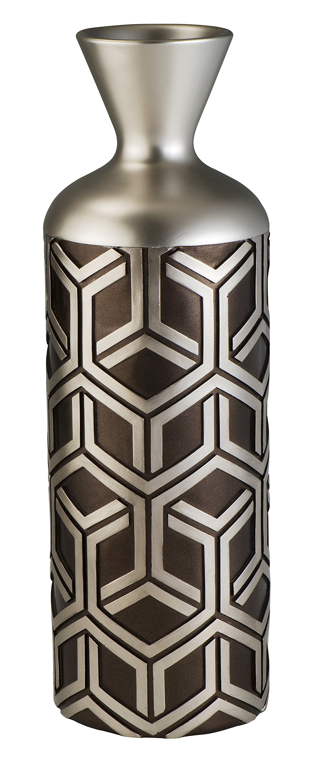Ok Lighting Azok4276V1 18 Inch Savannah Chestnut Decorative Vase, Brown And Silver