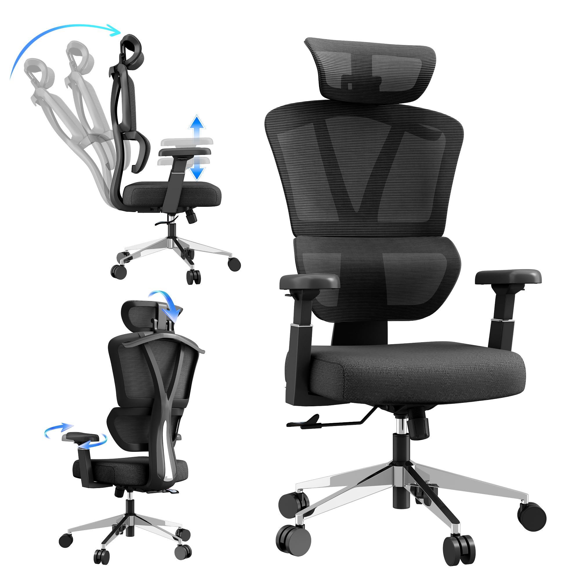 LeonHY Ergonomic Office Chair, high-Back Office Chair, Black mesh Office Chair, 3D armrest, Adjustable headrest, The Most Comfor