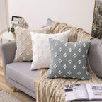 Miulee Set Of 2 Decorative Throw Pillow Covers Rhombic Jacquard Pillowcase Soft Square Cushion Case For Christmas Couch Sofa Bed Bedroom Living Room, 24X24 Inch, White